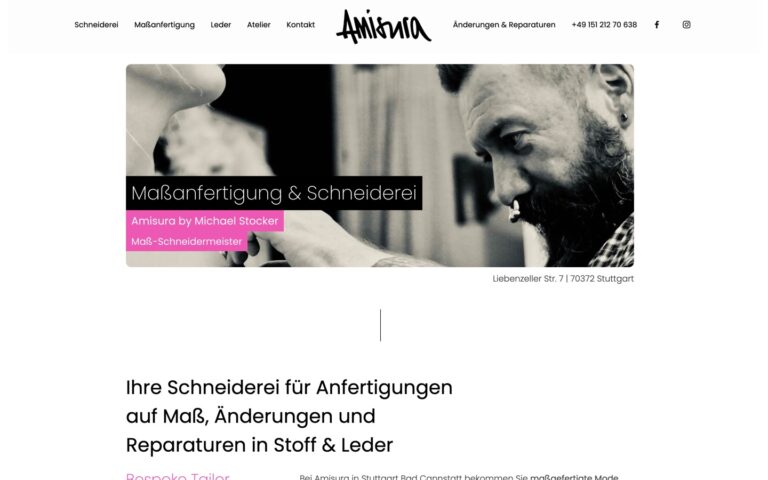 Startseite der Webseite der Maßschneiderei Amisura in Stuttgart Bad Cannstatt