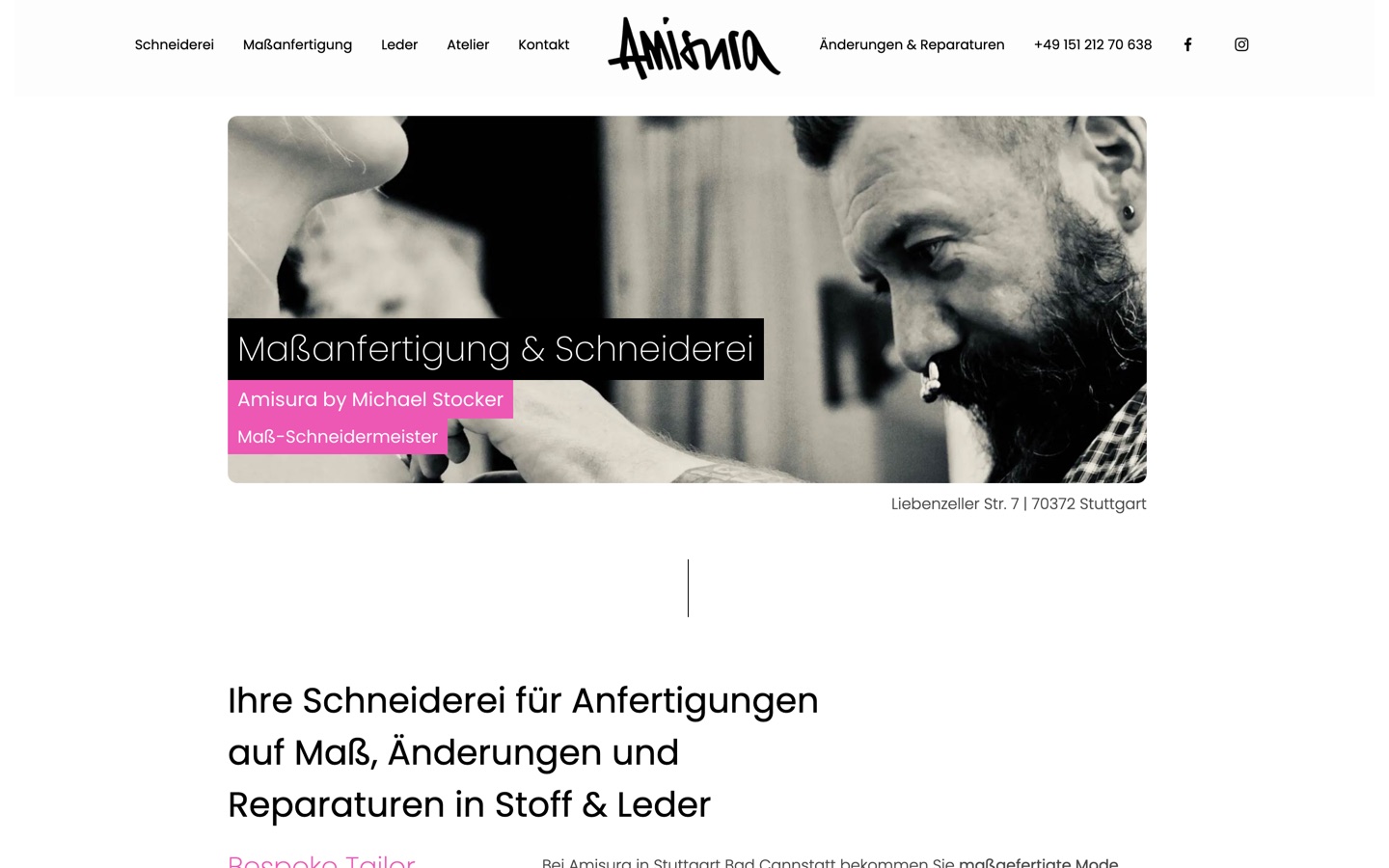 Startseite der Webseite der Maßschneiderei Amisura in Stuttgart Bad Cannstatt