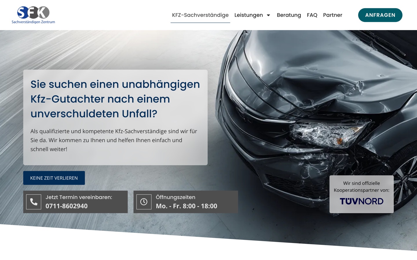 Startseite der Webseite des Sachverständigen Zentrums Kukoski in Stuttgart