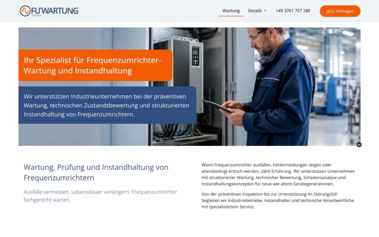 Startseite der Webseite von FU Wartung, Spezialist für Frequenzumrichter-Wartung
