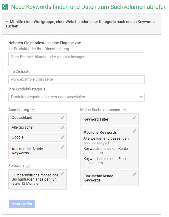 Screenshot Google AdWords Keyword-Planer