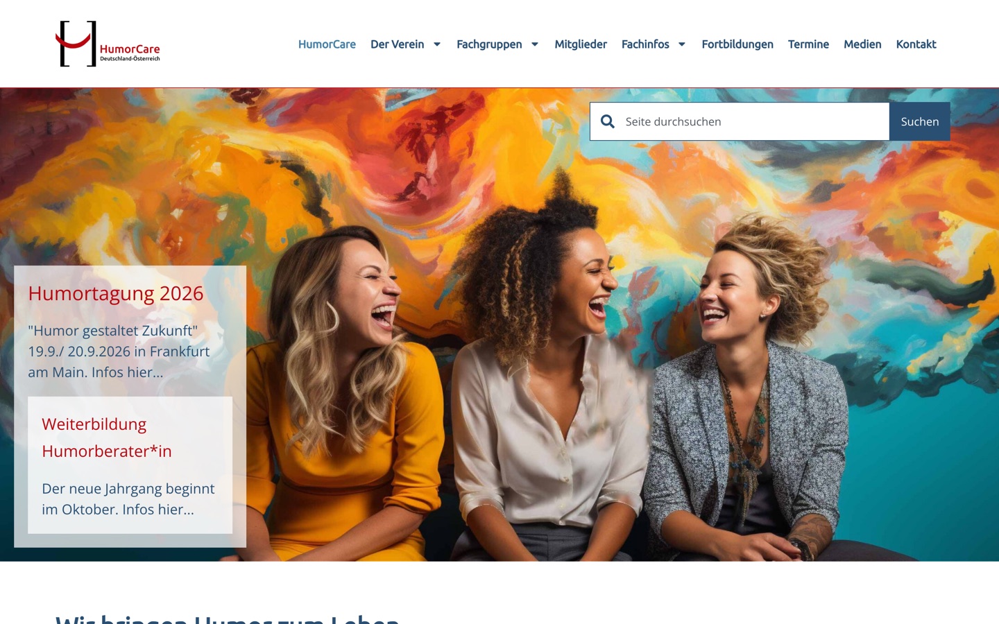 Startseite der Webseite von HumorCare, Verein zur Förderung von Humor im Alltag