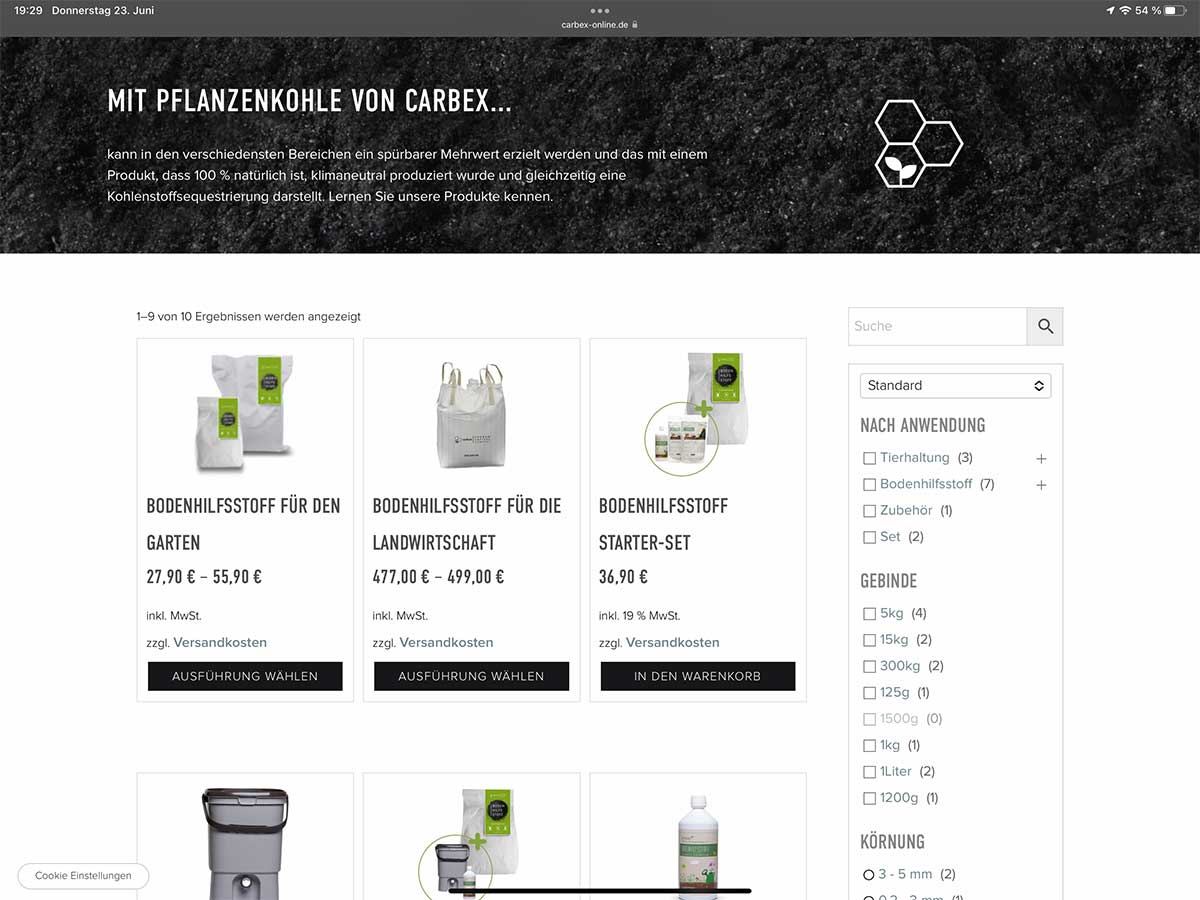 Darstellung der Webseite auf ipad2.