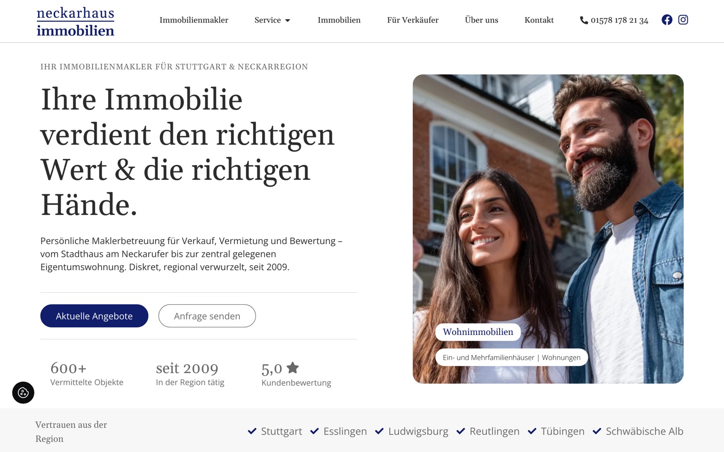 Startseite der Webseite von Neckarhaus Immobilien, Immobilienmakler für Stuttgart und die Neckarregion