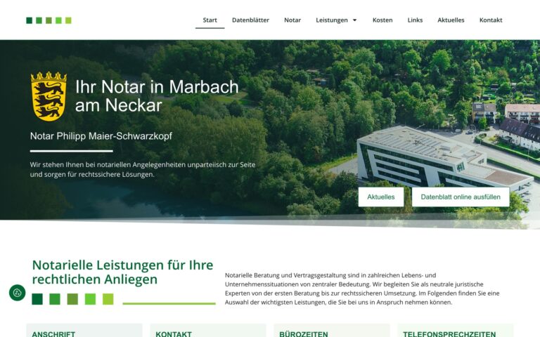 Startseite der Webseite von Notar Philipp Maier-Schwarzkopf in Marbach am Neckar