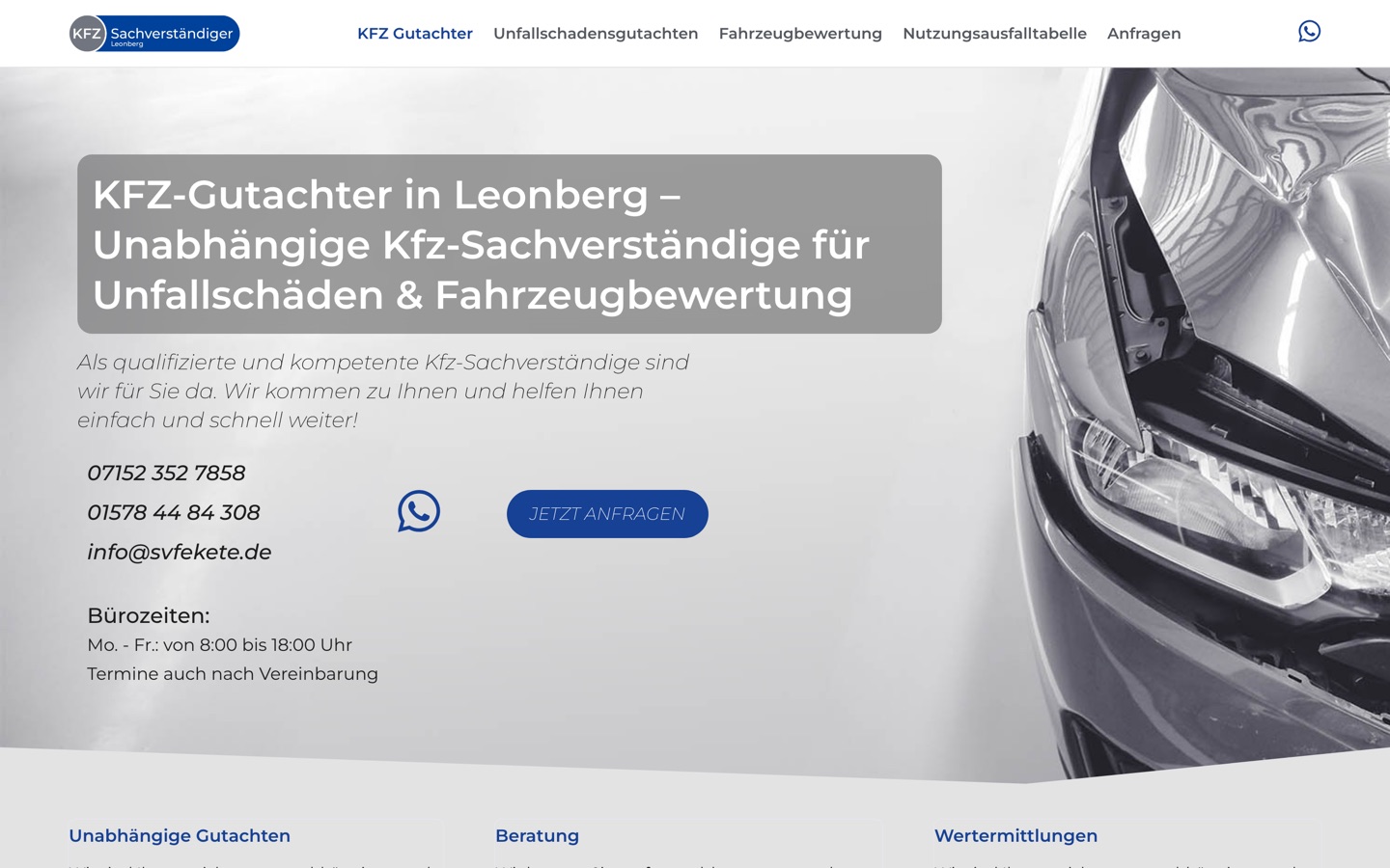 Startseite der Webseite des Kfz-Sachverständigen Michael Fekete in Leonberg